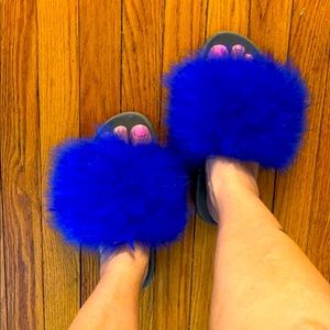 Handmade faux fur slides with comfy sole